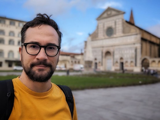 Paolo selfie in Florence with Santa Maria Novella church in the background