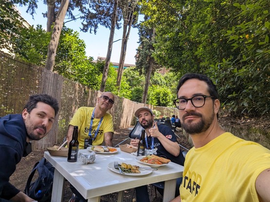 People eating on the garden