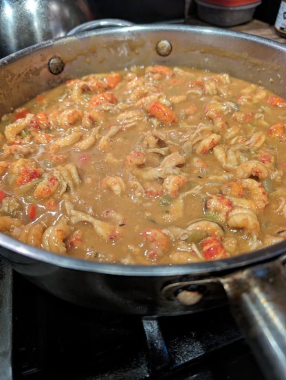 Crawfish Etouffee with tails peeled from a boil