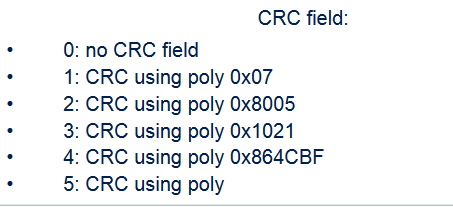 List of crc options and their polynomials.
Option 5 doesn't list which poly is used.