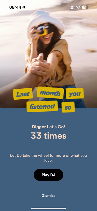 Spotify: “last month you listened to Digger Let’s Go 33 times”