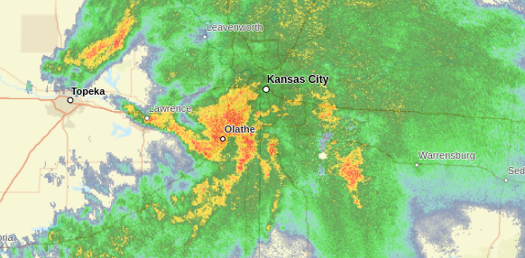 KEAX radar with rain in the main area.