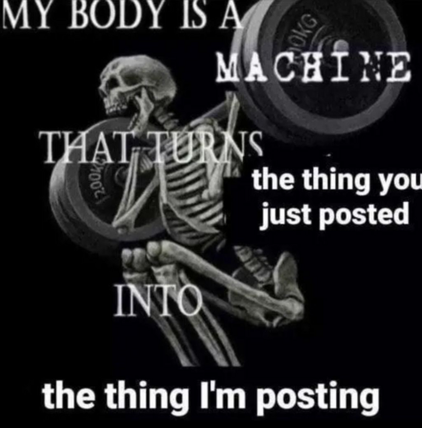 My body is a machine that turns the thing you just posted into the thing I'm posting