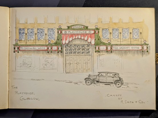 Architectural watercolour of the frontage of Green's Playhouse circa 1929. 