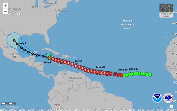Map with track of Beryl