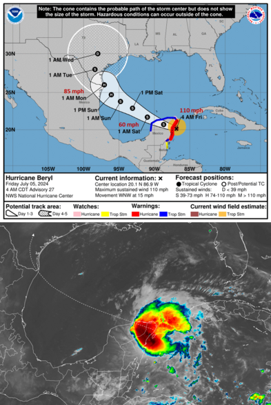 1. Map and track of Beryl from NHC
2. GOES-16 satellite image of Beryl