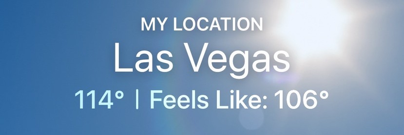 Weather display for Las Vegas showing a temperature of 114°F with a 