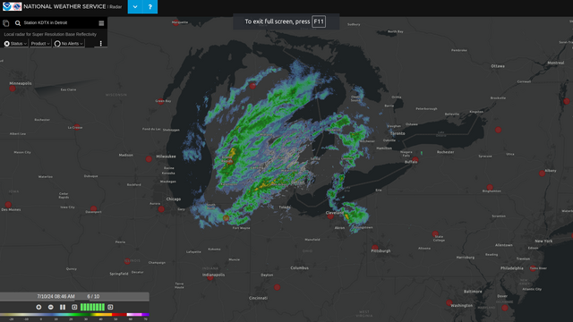 remnants of hurricane Beryl over the whole state of Michigan radar picture