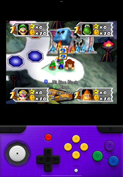 Screenshot of Delta running Mario Party 3 with N64 full screen skin portrait