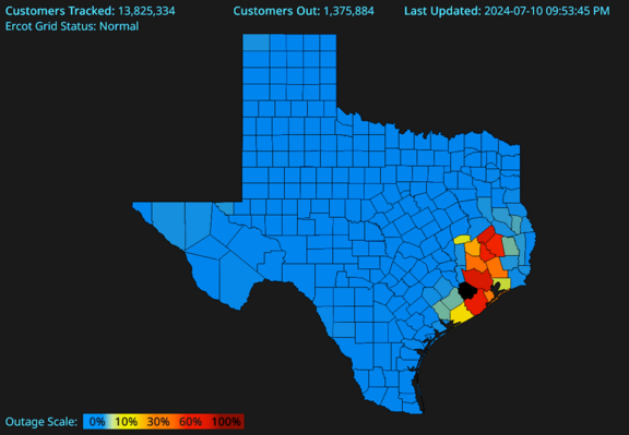 Power outage map of Texas