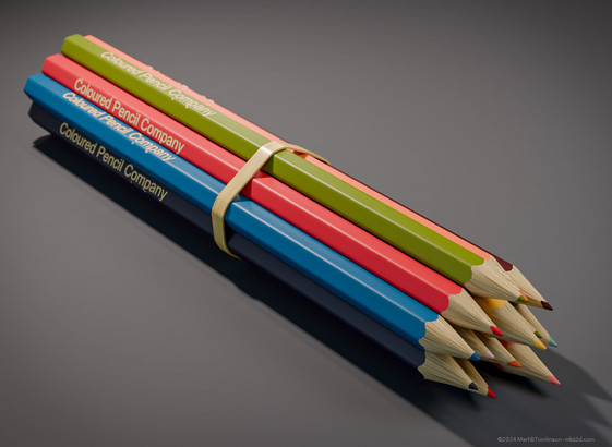 Bundle of wooden coloured pencils 