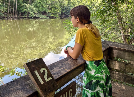 my daughter Jane overlooking Weston Lake from the boardwalk at Congaree Swamp National Park at age fifteen