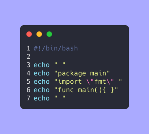image of a bash file for Go lang boiler plate code to be printed

echo 