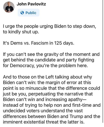 A plea from John Pavlovitz to those criticizing Joe Biden, urging critics to recognize the upcoming election for what it is, a battle between Democrats and Fascism. John criticizes those who suggest Biden cannot win, arguing that such narratives could discourage potential voters and increase apathy. Pavlovitz emphasizes the need to educate non-voters, first-time voters, and undecided voters about the significant differences between Biden and Trump, and the existential threat that Trump poses.