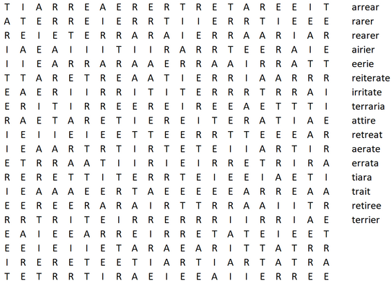 Word search puzzle consisting only of the letters 