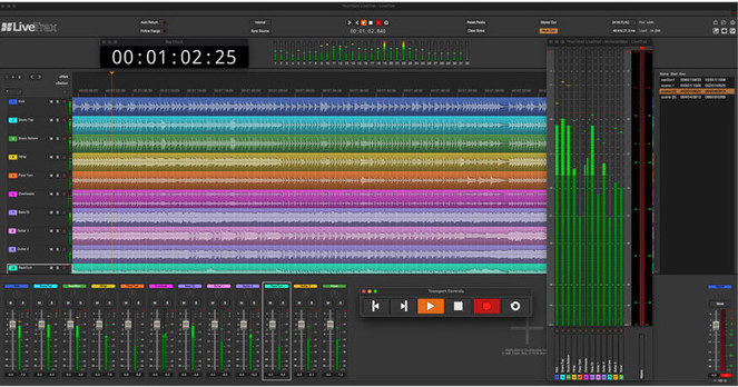 a screenshot of a DAW, audio software named LiveTrax, that focuses on the needs of live/FOH engineers.