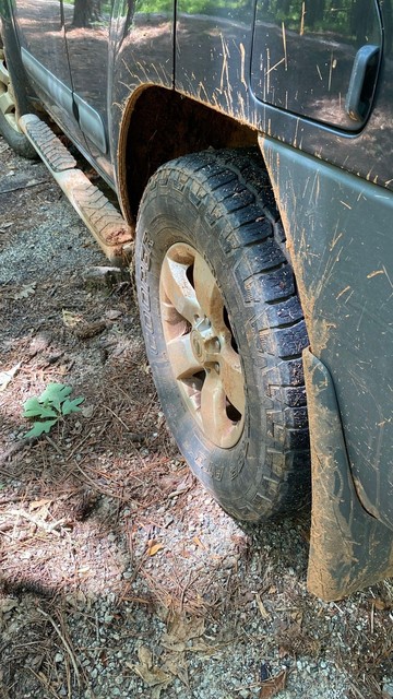 What happens when exploring forest roads after a rainstorm and end up almost getting stuck. Thank goodness fer 4WD.
