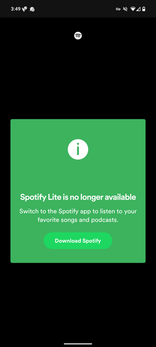 Spotify lite no longer available