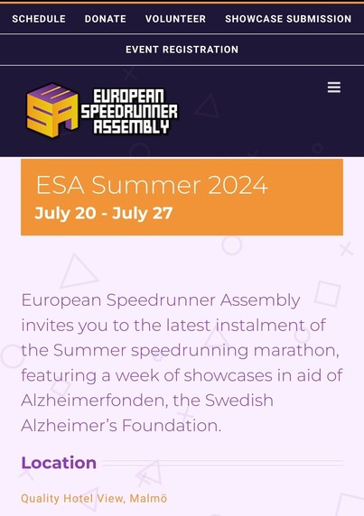 European Speedrunner Assembly invites you to the latest instalment of the Summer speedrunning marathon featuring a week of showcases in aid of Alzheimerfonden, the Swedish Alzheimer's Foundation