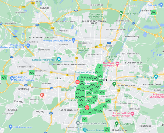 Map of Munich showing sample locations where the mesh works.