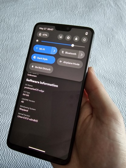A OnePlus 6 running GNOME mobile 46 on postmarketOS
