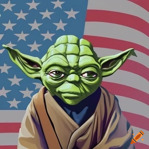 picture of yoda in front of US flag