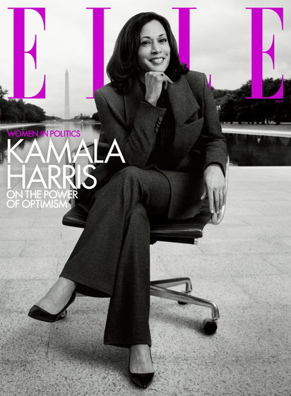Harris on cover of Elle in Nov 2020.
She was photographed in Washington, D.C. on September 9. Fashion director, Alex White. Produced by Tucker Birbilis at VLM Productions. 