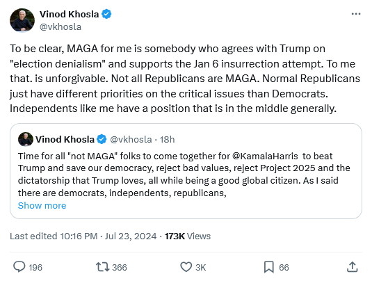 Image of two tweets from Vinod Khosla -

Time for all 