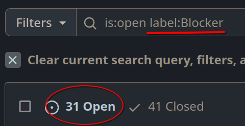 Github view showing the 31 open issues with the filter 