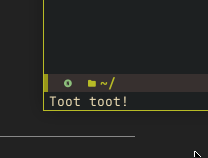 A screenshot of the corner of an Emacs window showing the minibuffer reading 'Toot toot!'
