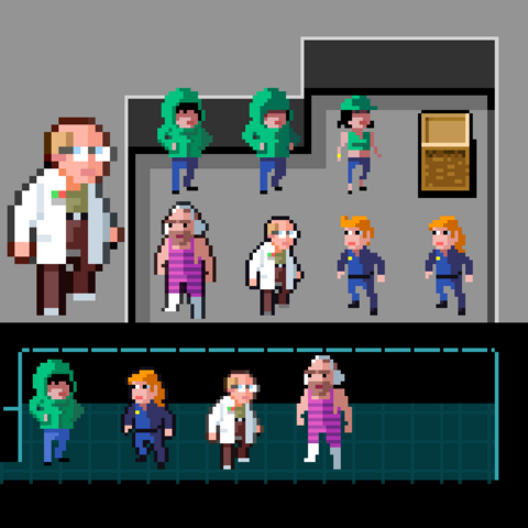 Pixel art game characters.