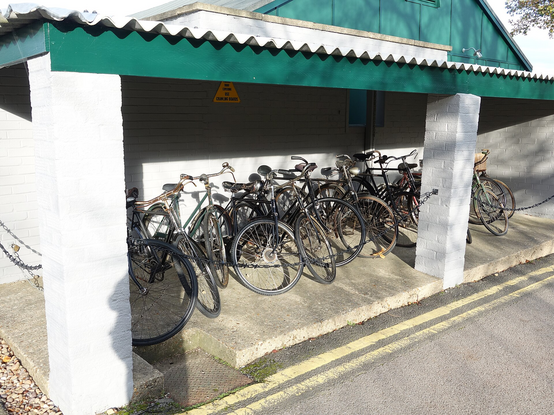 A bicycle shed  https://commons.wikimedia.org/wiki/File:Bike_shed_at_Bletchley_Park.jpg
