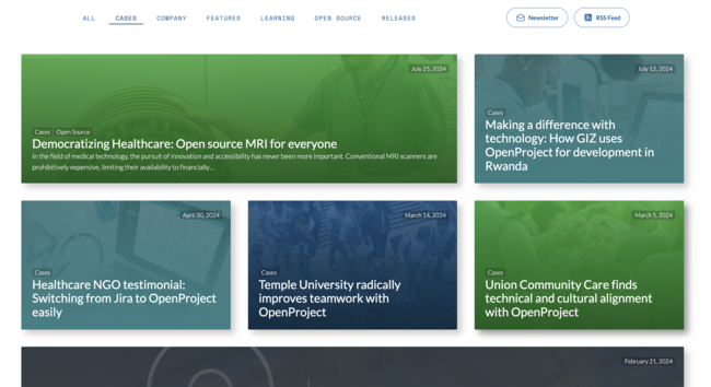 Screenshot of the OpenProject blog / cases category