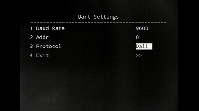 Uart settings menu on thermal camera, protocol has 
