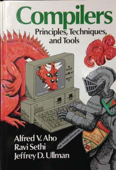 A book cover. It's about compilers, so clearly there is a knight using parser generators, data flow analysis and syntax directed translation to slay a 
