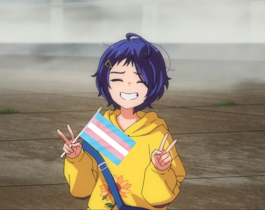 My new pfp:
Ai Ohto from wonder egg priority holding a trans flag (for cis reasons)