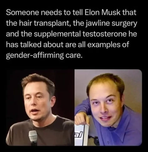 Before and after photos of Elon Musk and the text:

