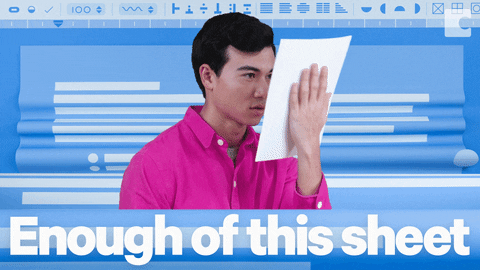 A gif of a person facepalming themselves with paper and caption 