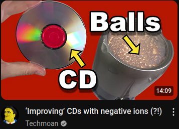 Title card of YouTube video with a CD and balls.