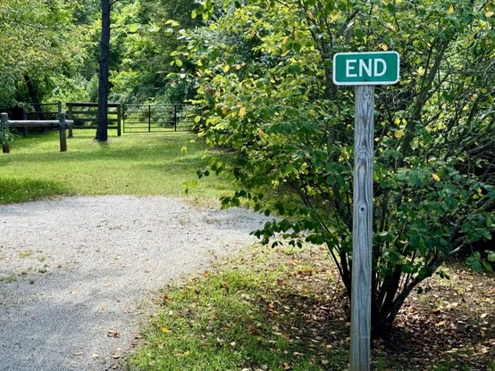 Smelling in the woods besides a path that says END. 