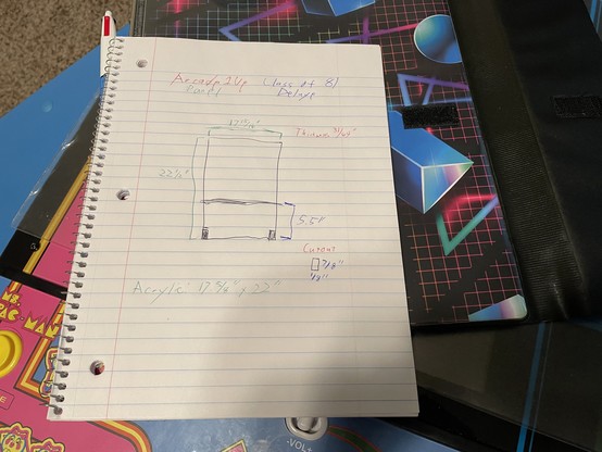 Spiral notebook on top of a Trapper Keeper. Its measurements, but the writing isn’t legible