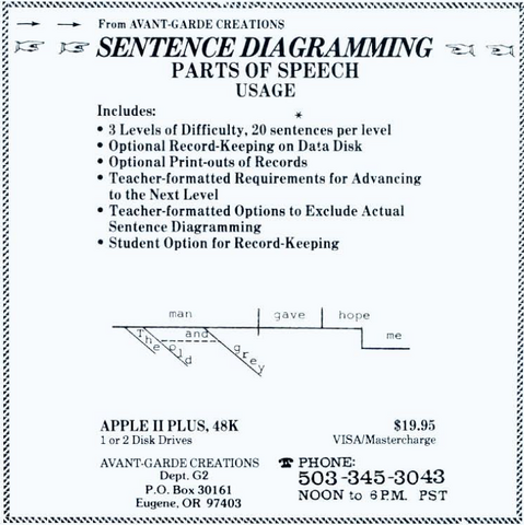 Ad from nibble for sentence diagramming software.