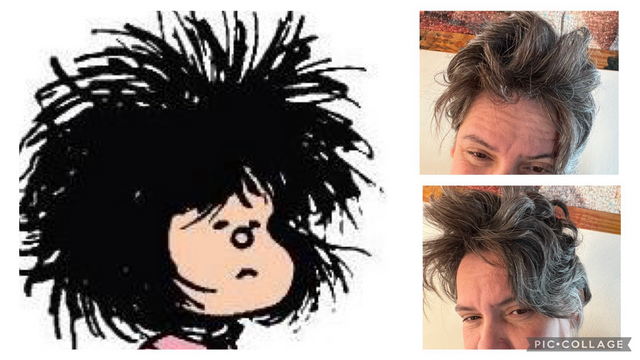 Mafalda with her tousled hair just woken up and Yani with her tousled hair just woken up. 