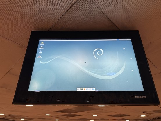 An overhead display showing a debian desktop environment