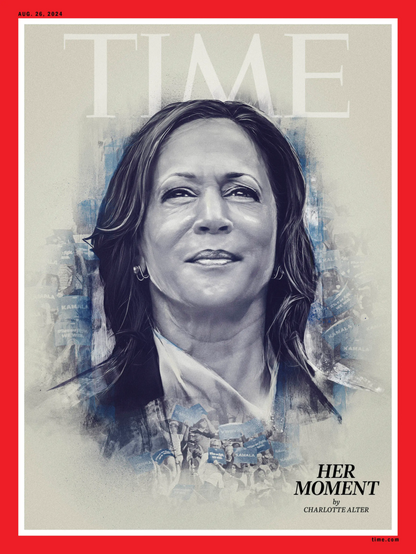 Cover of Time Magazine with drawing of Kamala Harris