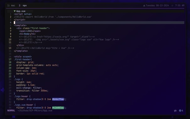 Picture of a terminal emulator with a blue gradient background and colored text that is very eye catching.