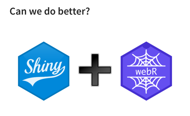 The shiny hex logo and the webR hex logo. A script version of the word 