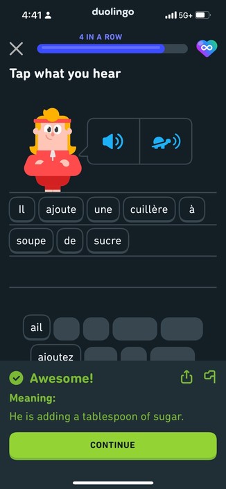 Screenshot of Duolingo lesson
