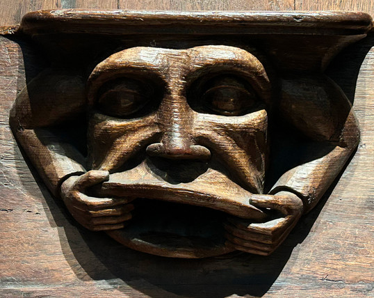 Misericord on a choir stall at the Met Cloisters museum in New York