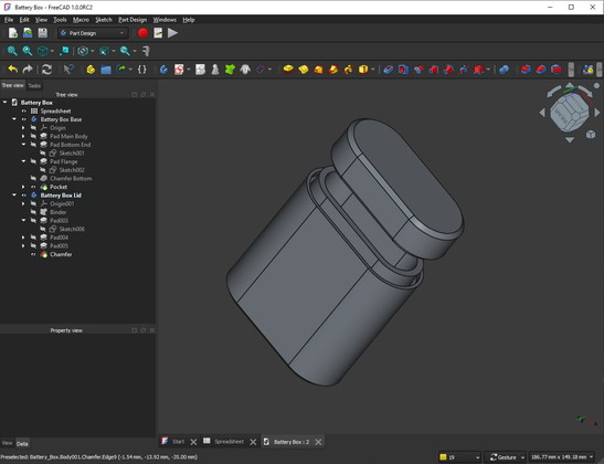 A parametric box and lid in FreeCAD 1.0 rc2